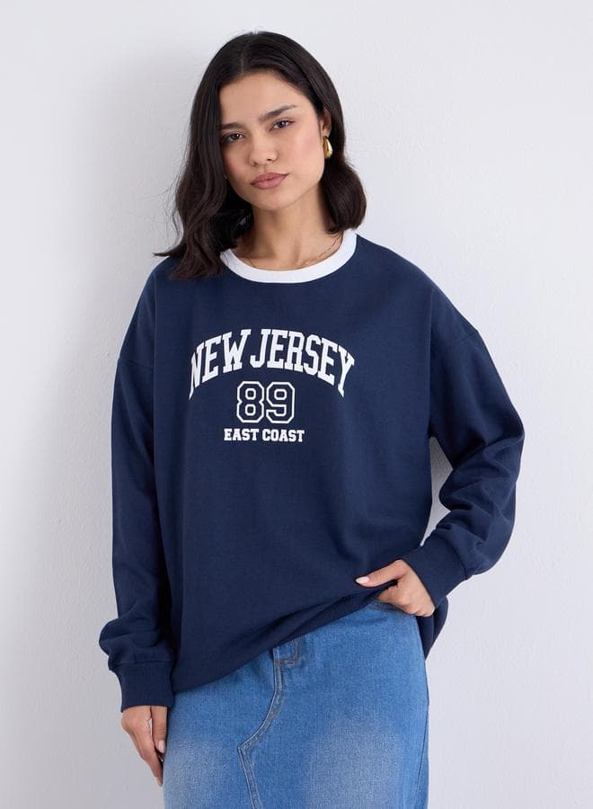 Navy New Jersey Graphic Oversized Sweatshirt - Image 1