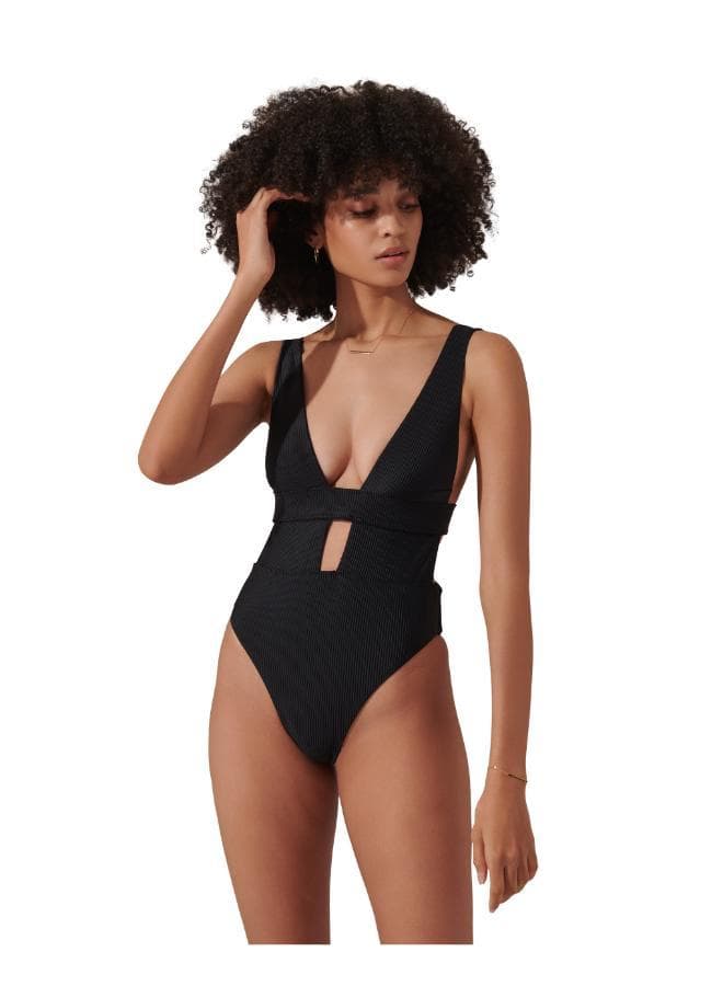Lucerne Plunge Black Textured Swimsuit 42303 - Image 1