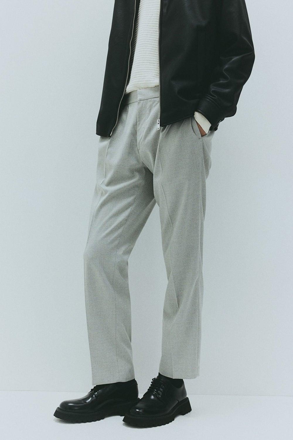 Light Grey Regular Fit Crease-Leg Trousers - Image 1