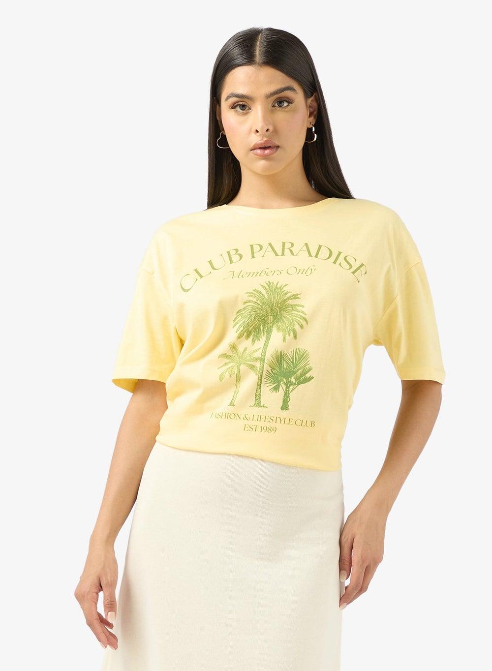 Oversize Cotton Graphic T-Shirt Nmts45 Yellow - Image 1