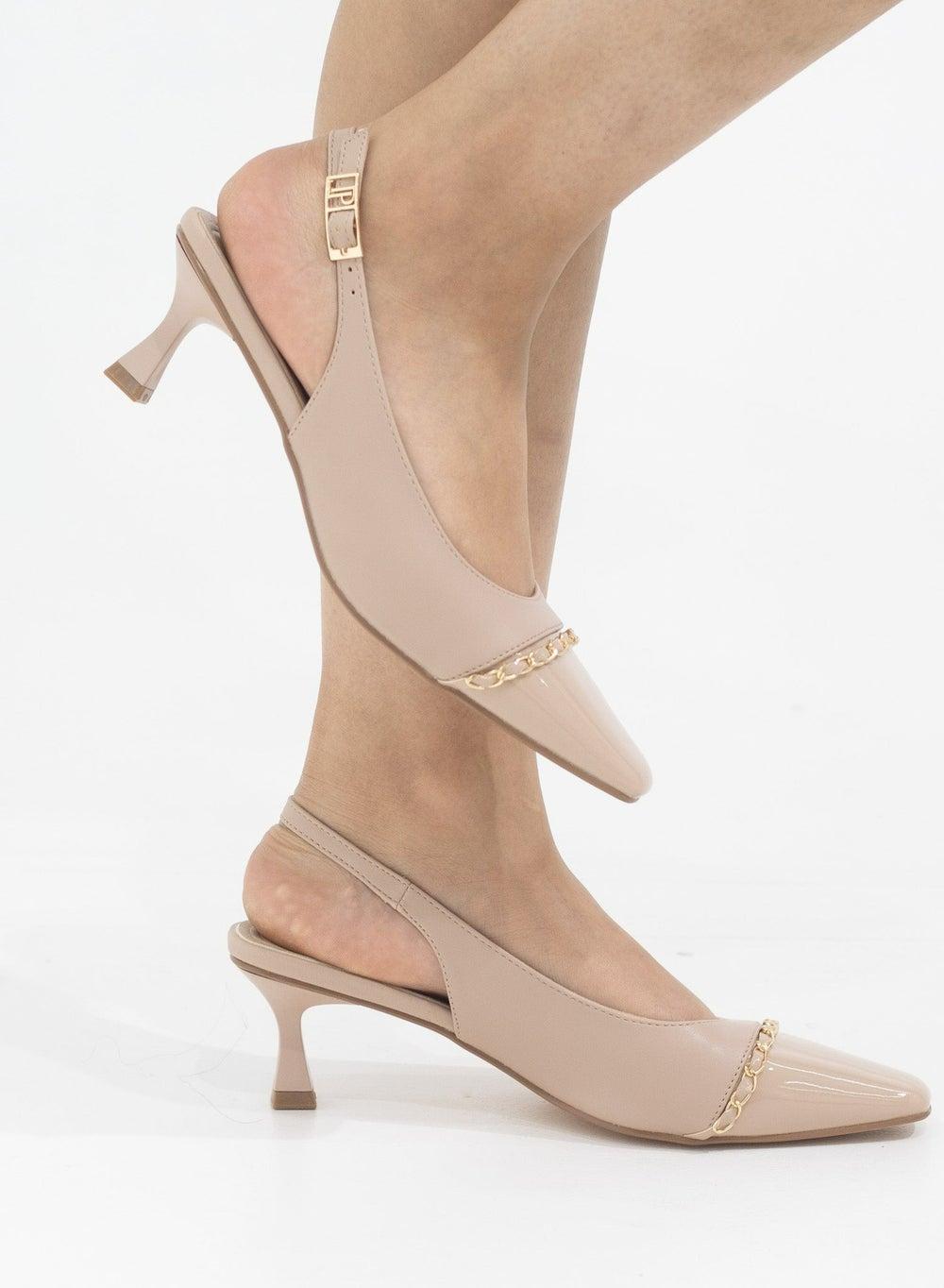 Galaxy 5.5cm Kitten Heel Slingback with Chain Nude - Image 1