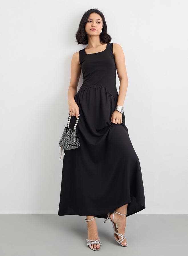 Styli Black Sleeveless A-Line Maxi Dress Elegant Fit - Image 1