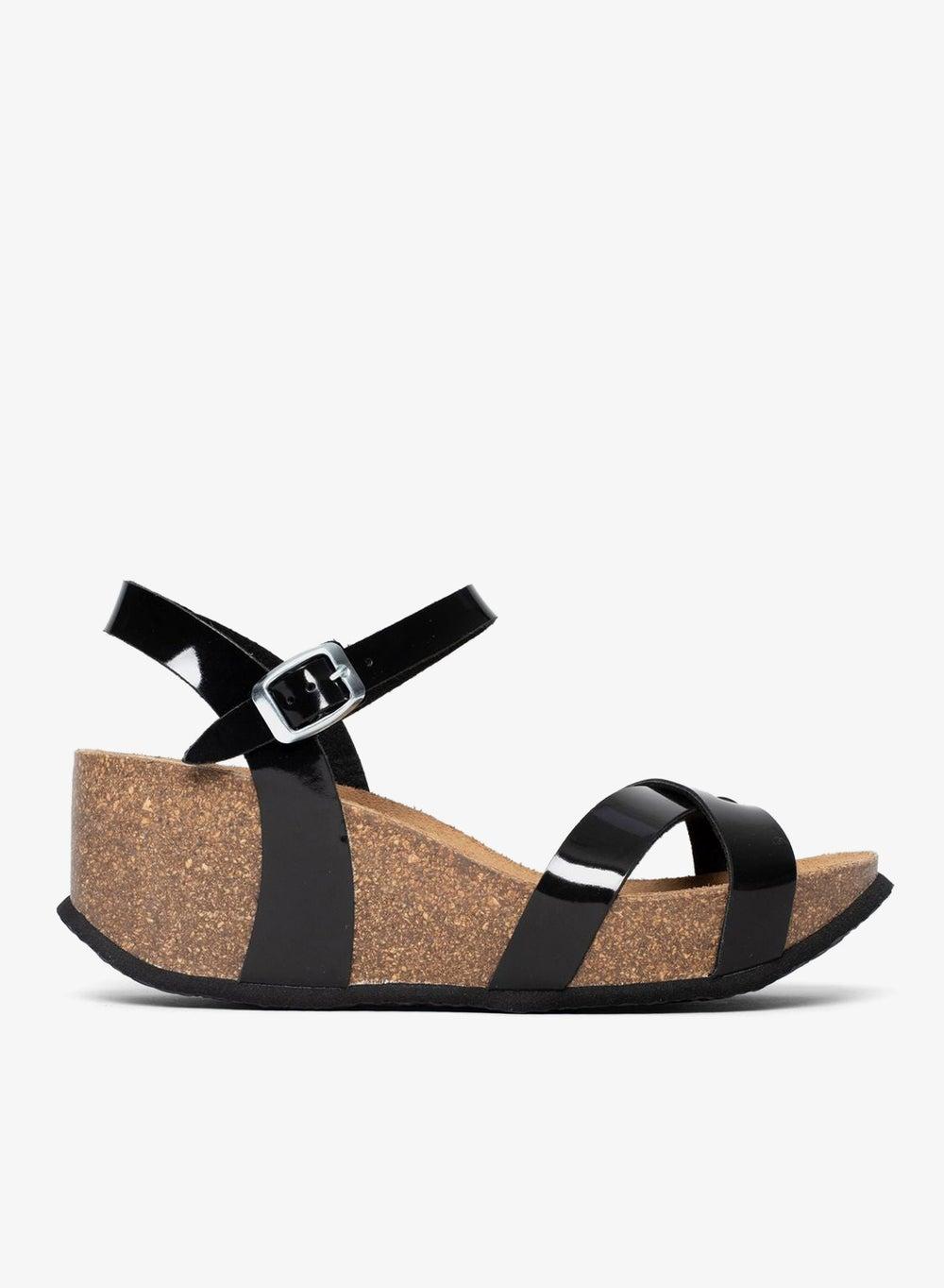 Venus Black Cork Wedge Buckle Sandals - Image 1