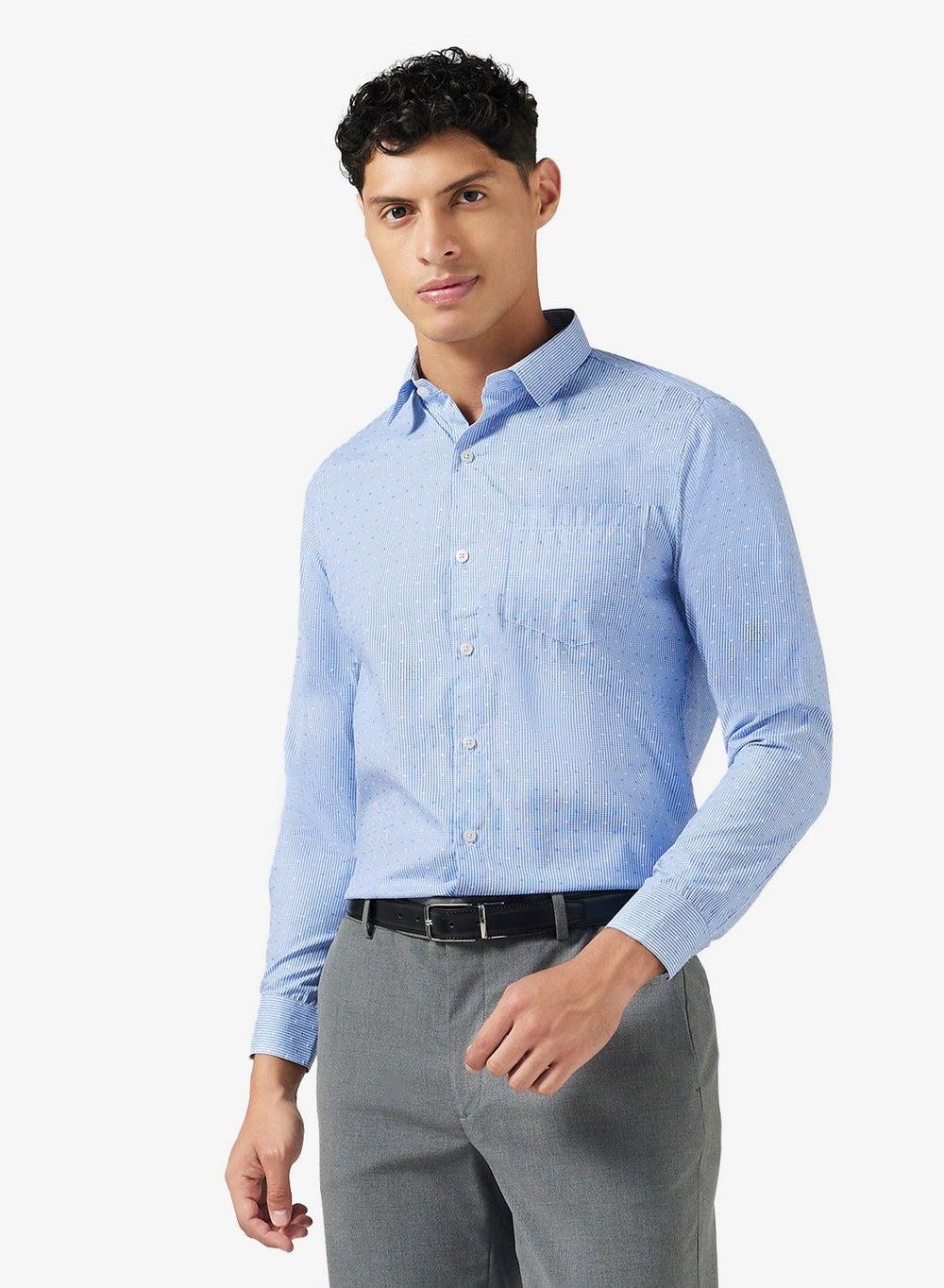 SC 3700BL Blue Striped Regular Fit Formal Shirt - Image 1