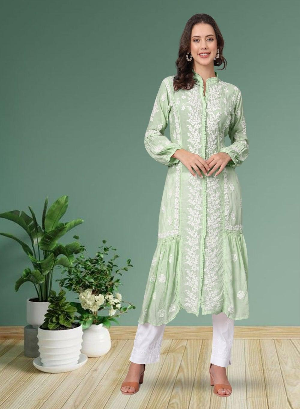 AL3888 Hand Embroidered Chikankari Cotton Kurta - Image 1