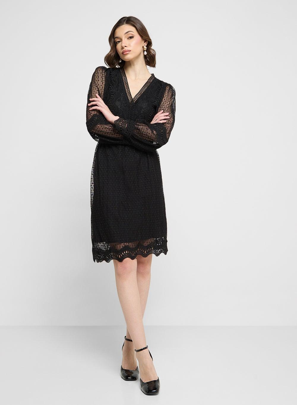 Black Lace V-Neck Mini Dress 26032162 - Image 1