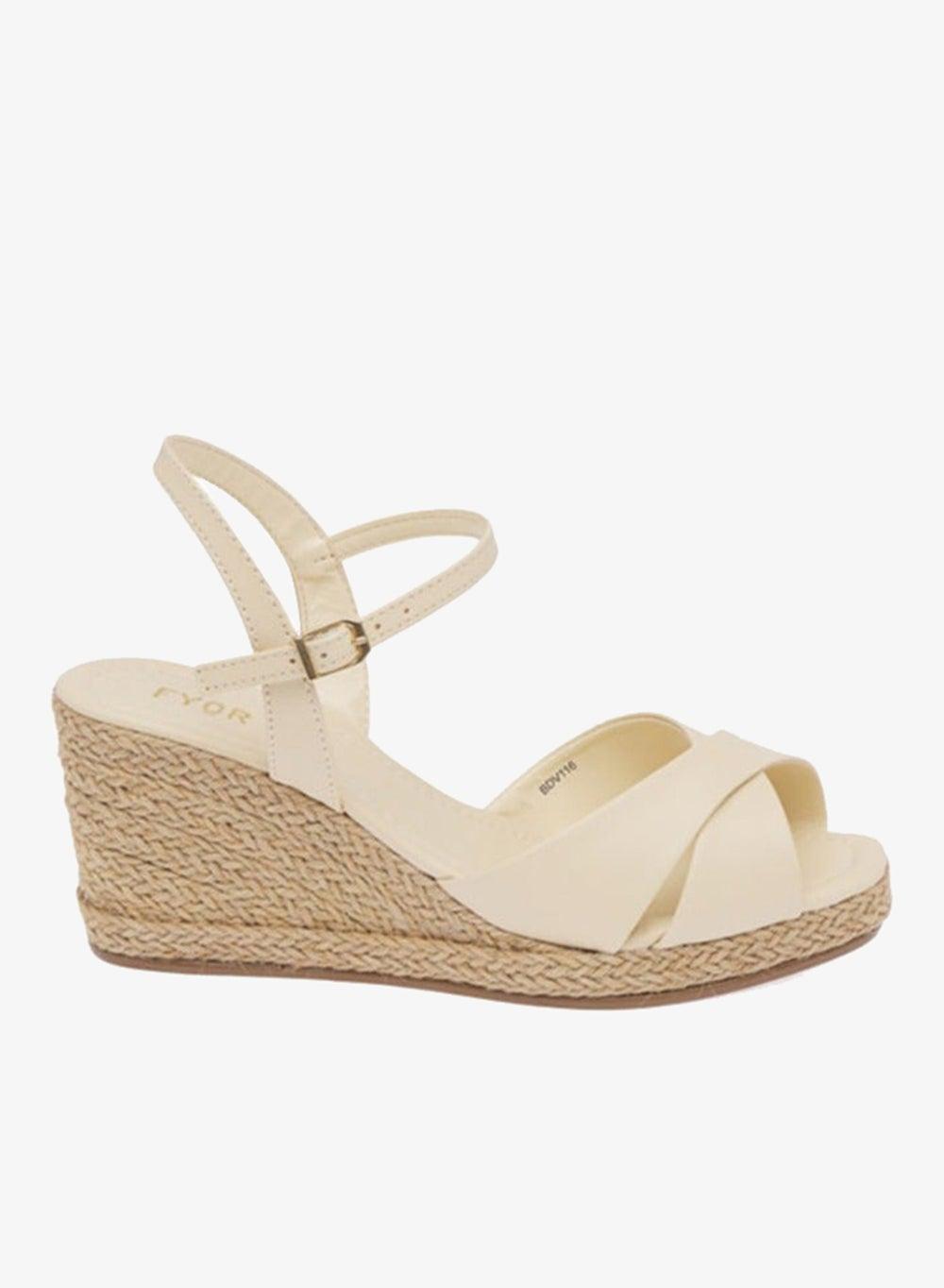 BDV 116 Nude Striped Wedge Heels with Ankle Strap - Image 1