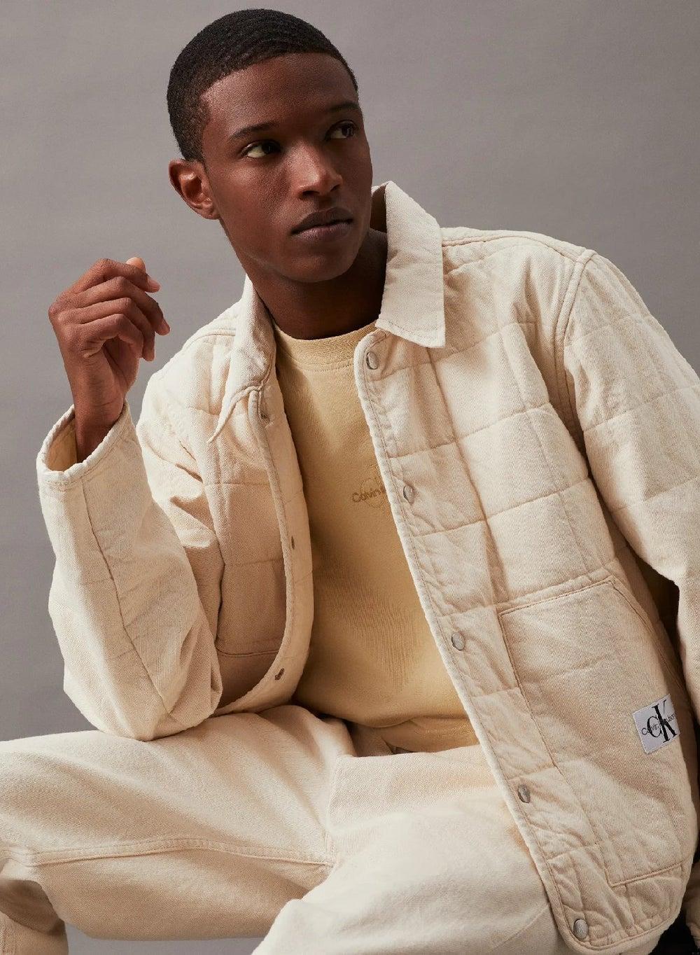 Quilted Denim Jacket in Light Ecru Wash - Image 1