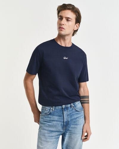 Gant Script Graphic Cotton T-Shirt Evening Blue - Image 1