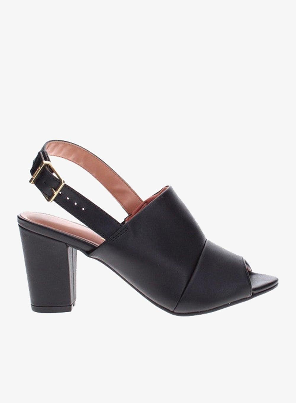 Black Mid Heel Slingback Sandals with Ankle Strap - Image 1
