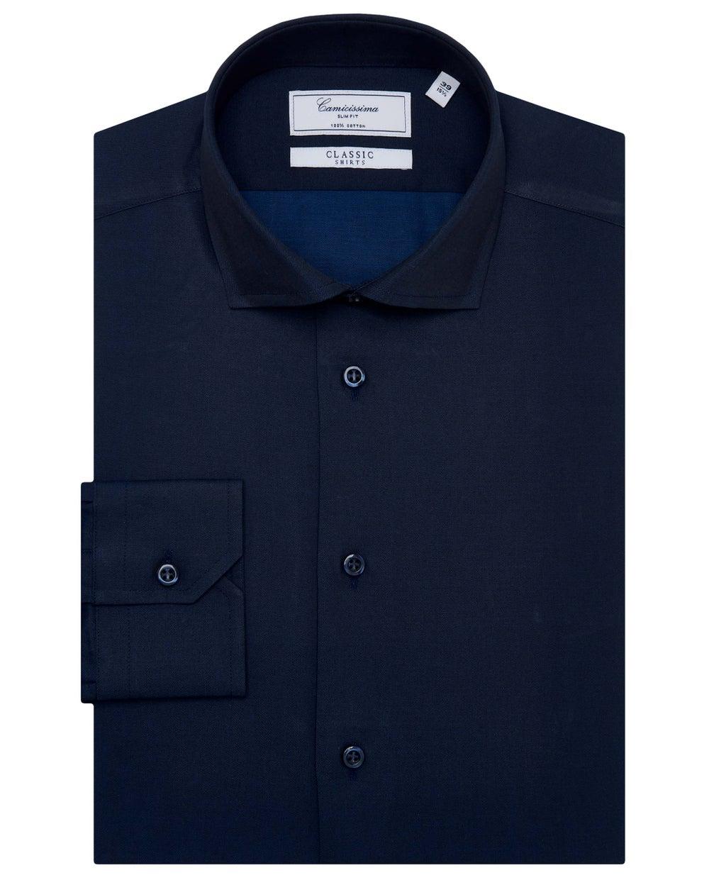 Long SL. Slim Fit Navy Twill Shirt - Image 1