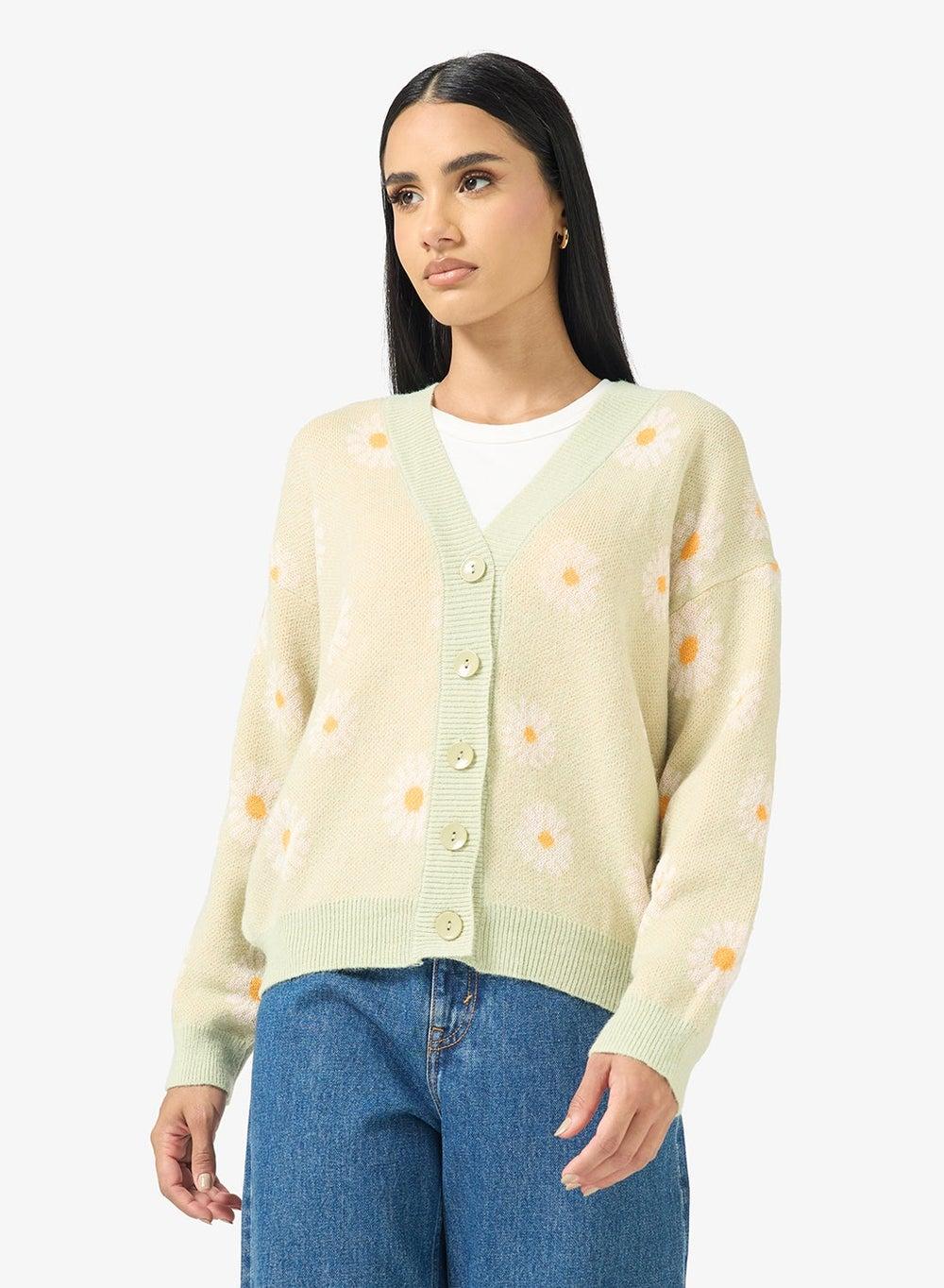 Floral Detail Button-Through Multicolour Cardigan Y250520031 - Image 1