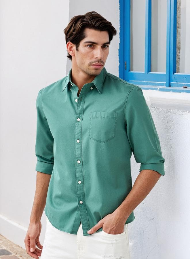 Lee Cooper Green Cotton Regular Fit Collar Shirt - Image 1