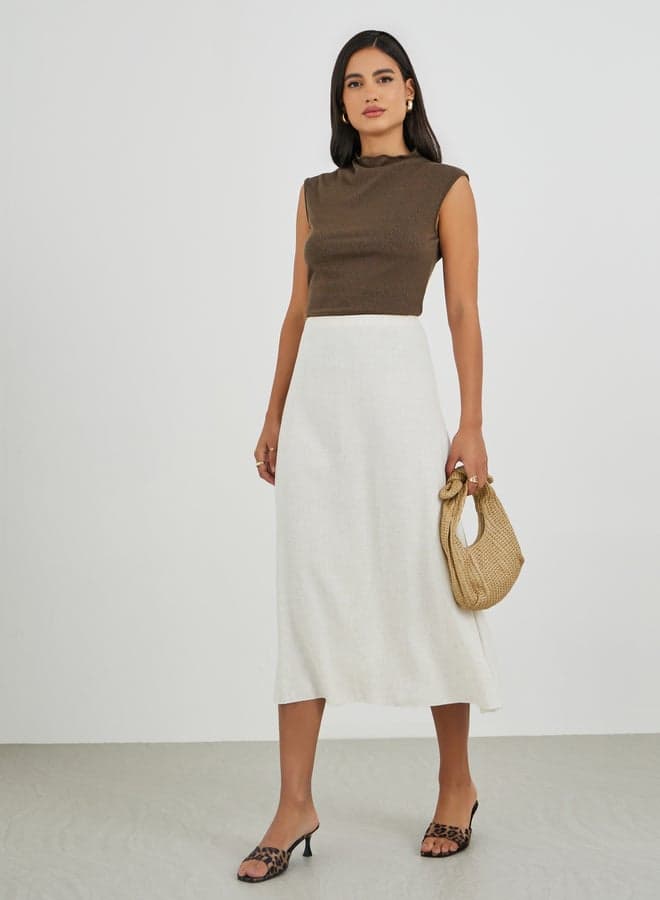 Beige Solid Mid-Rise A-Line Midi Skirt - Image 1