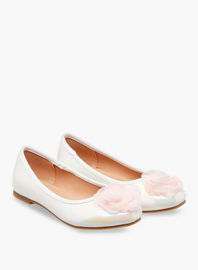 Onex BS106S Floral Accent Slip-On Ballerina Shoes White - Image 1