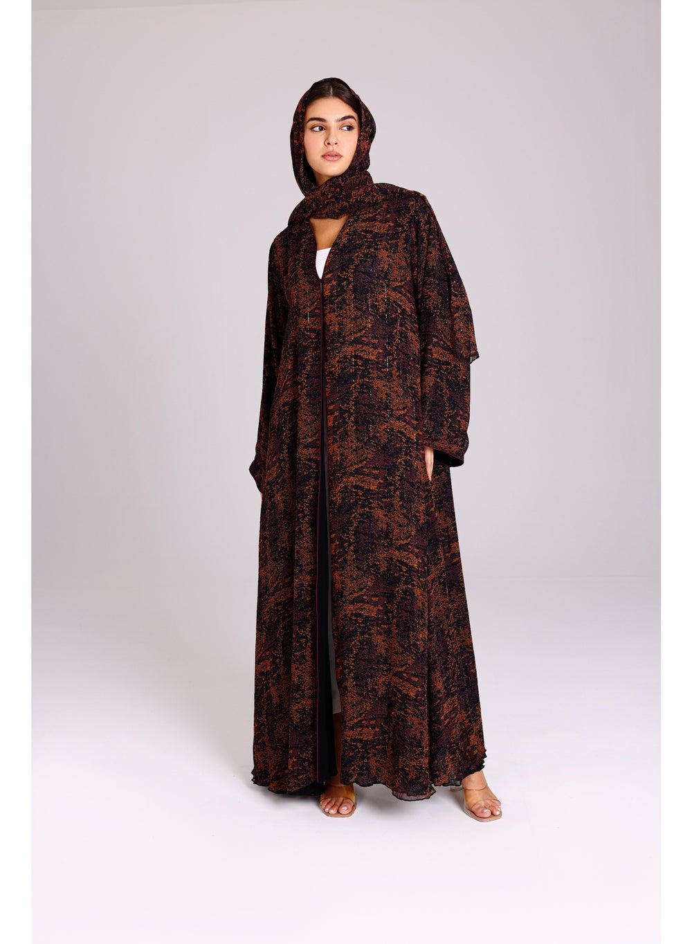 Modern Blotch Print Orange Maxi Abaya - Image 1