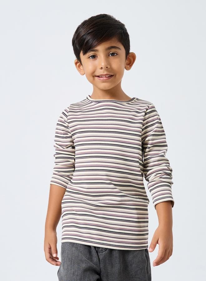 Styli Boys Multi Stripe Ribbed Long Sleeve T-Shirt - Image 1