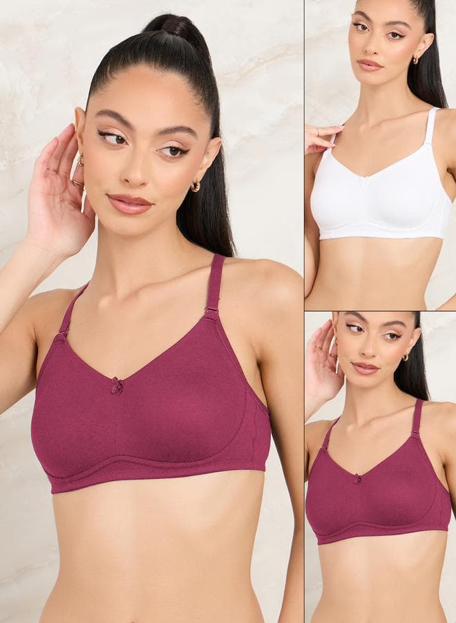 Pack of 2 Maroon Cotton Full Coverage Wireless Bras - Image 1