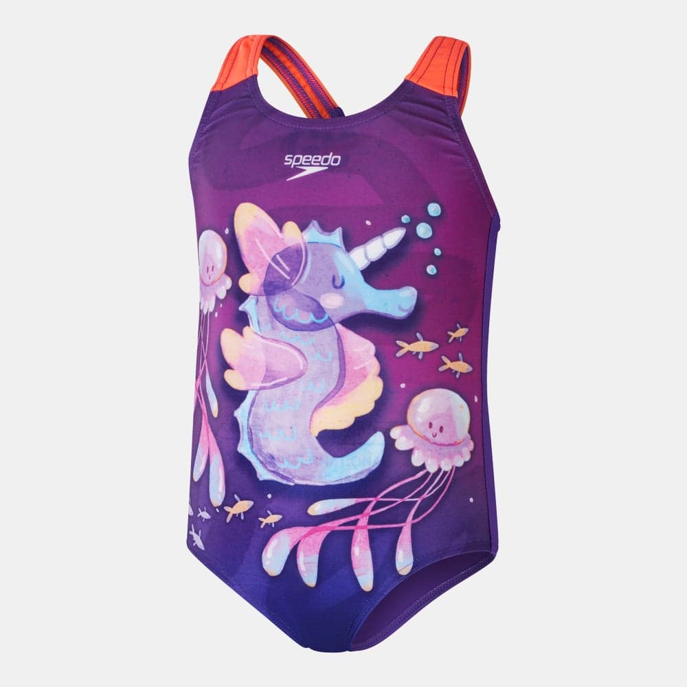 Speedo Kids Digital Print One-Piece Swimsuit Purple - Image 1
