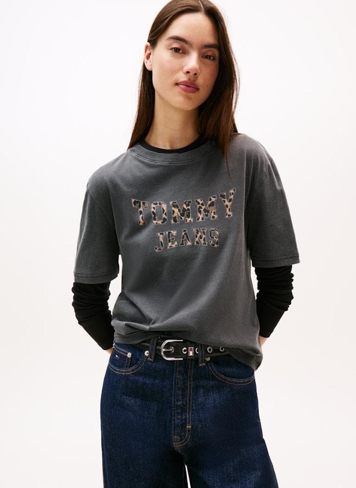 Washed Logo Crew Neck Cotton T-Shirt DW0DW21957BDS - Image 1