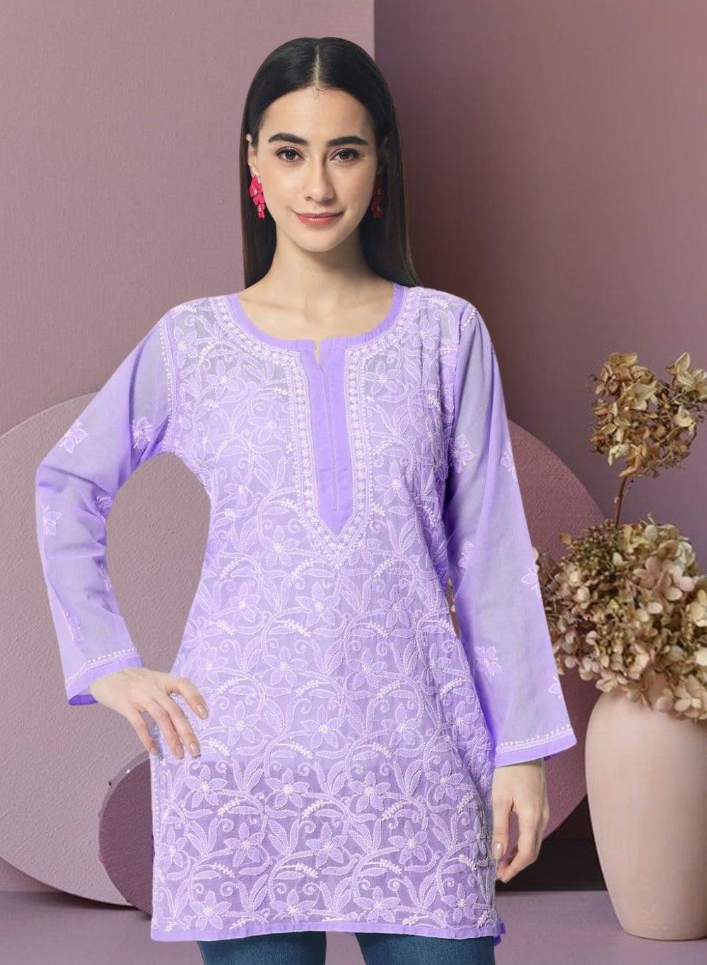 Chikankari Cotton Straight Tunic AL3591 Purple Elegance - Image 1