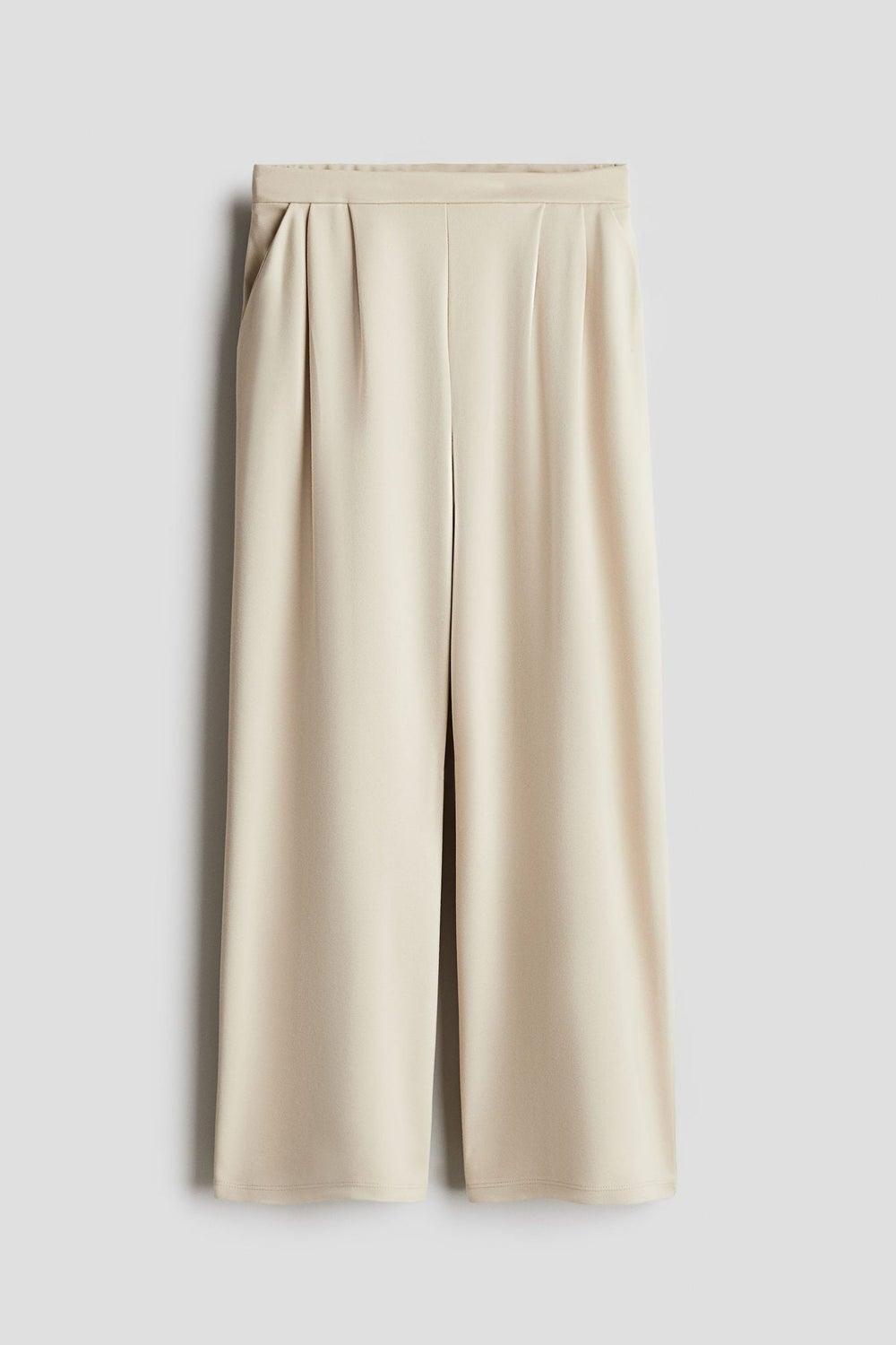 Cream Heavy Jersey Wide-Leg Trousers - Image 1