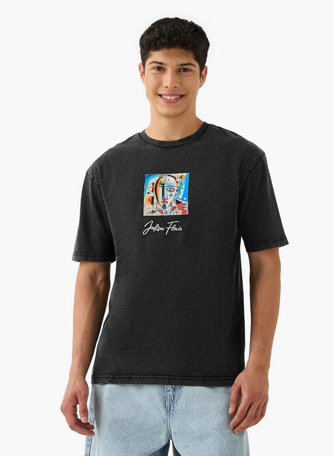 Jackson Flavik Black Print Crew Neck T-Shirt - Image 1