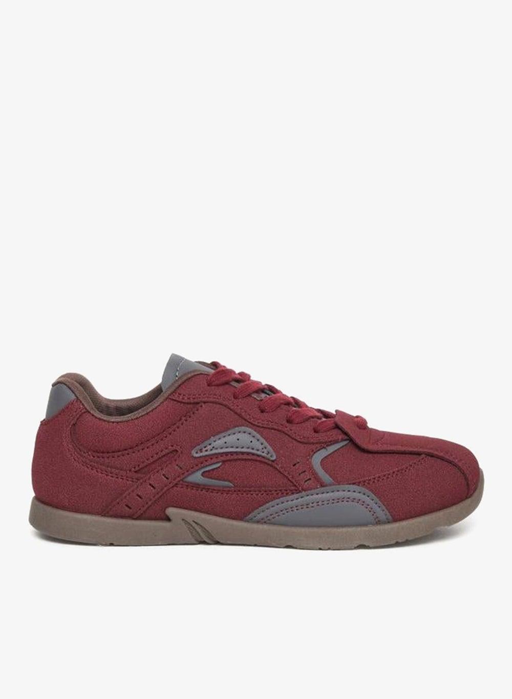 Burgundy Panelled Lace-Up Low-Top Sneakers - Image 1