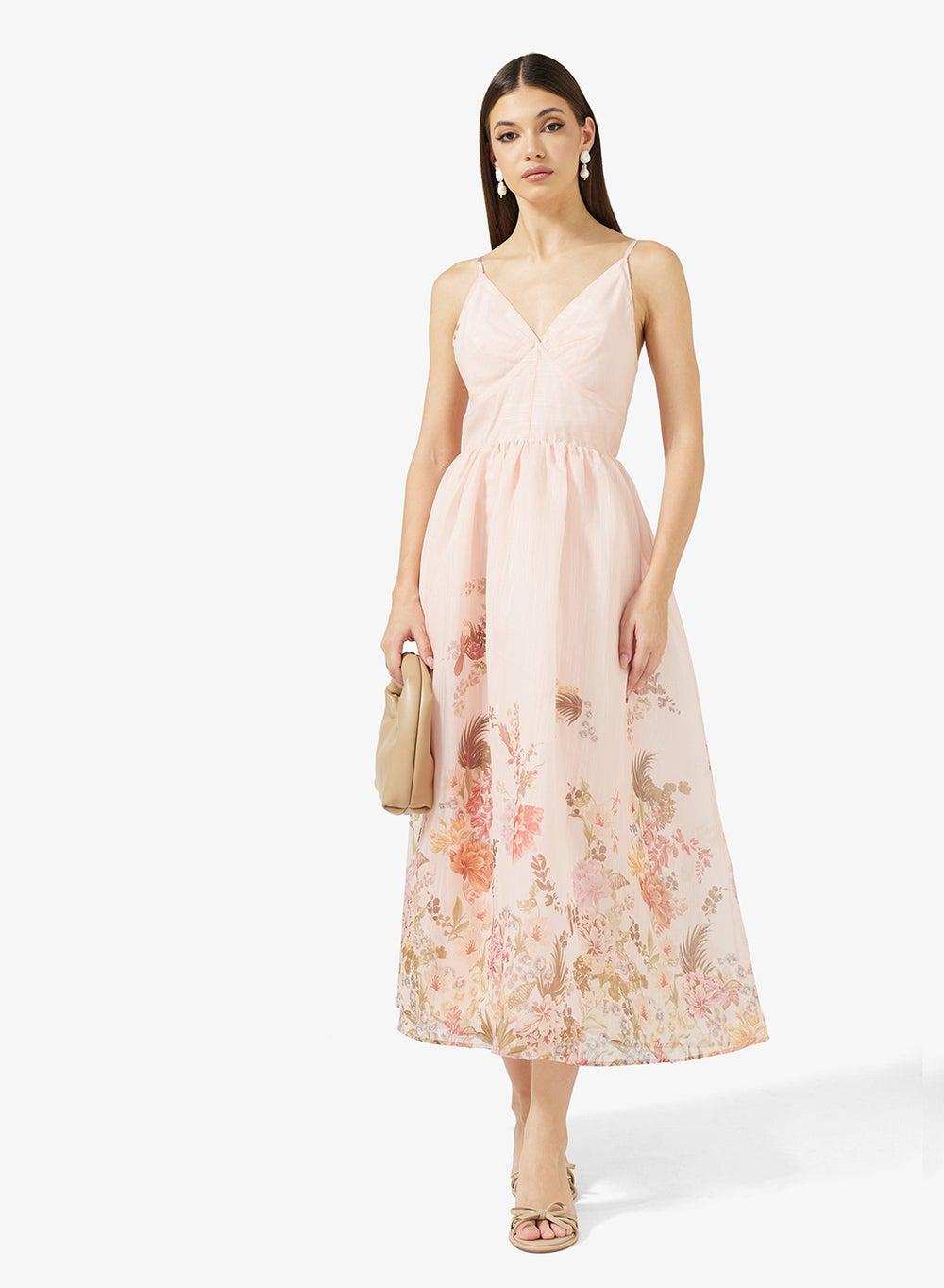 Light Pink Floral Midi Dress Ys250630 - Image 1