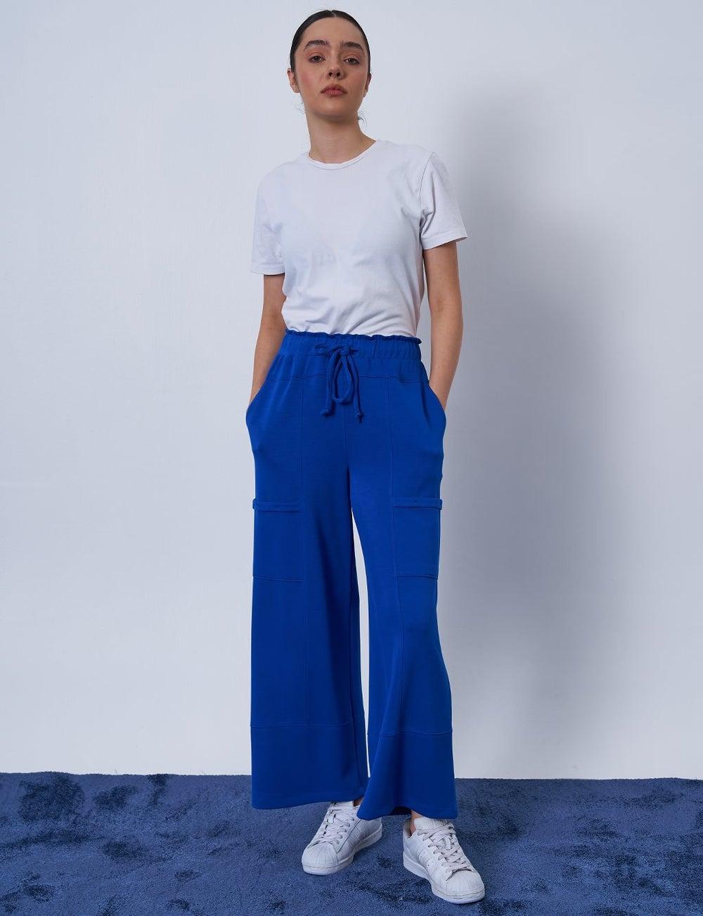 Royal Blue Stitch-Detail Scuba Pants - Image 1