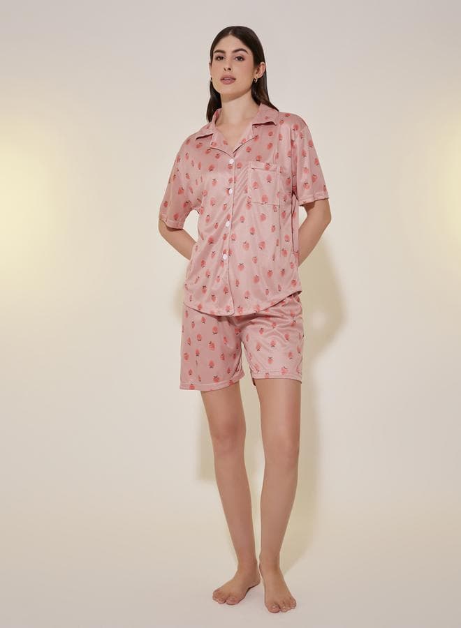 Strawberry Print Pink Short Sleeve Lounge Set 7012700528 - Image 1