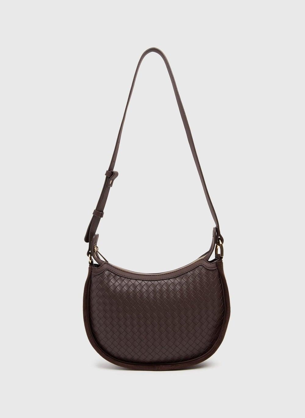 Woven-Effect Brown Crossbody Bag with Adjustable Strap - Image 1