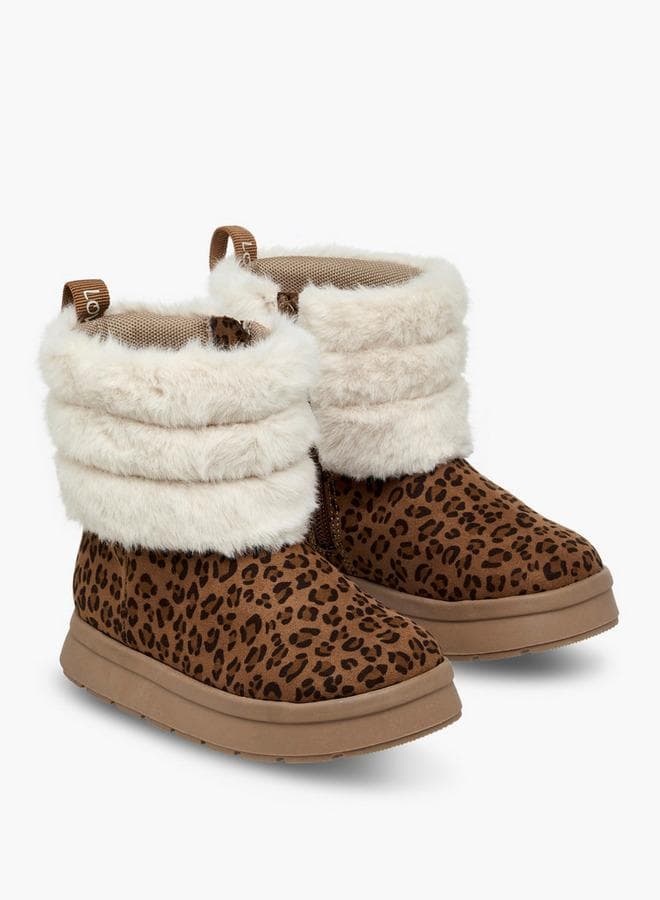 Girls Faux Fur Zip Boots 1965F18337B Brown - Image 1