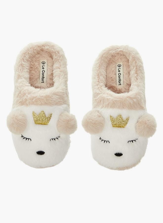 Bear Applique Beige Slip-On Bedroom Mules Rch23067 - Image 1