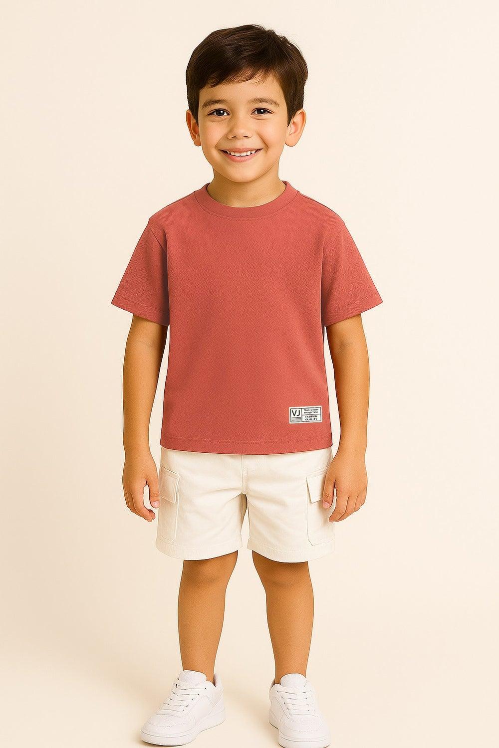 Victor & Jane Boys Red Cotton Jacquard T-Shirt - Image 1