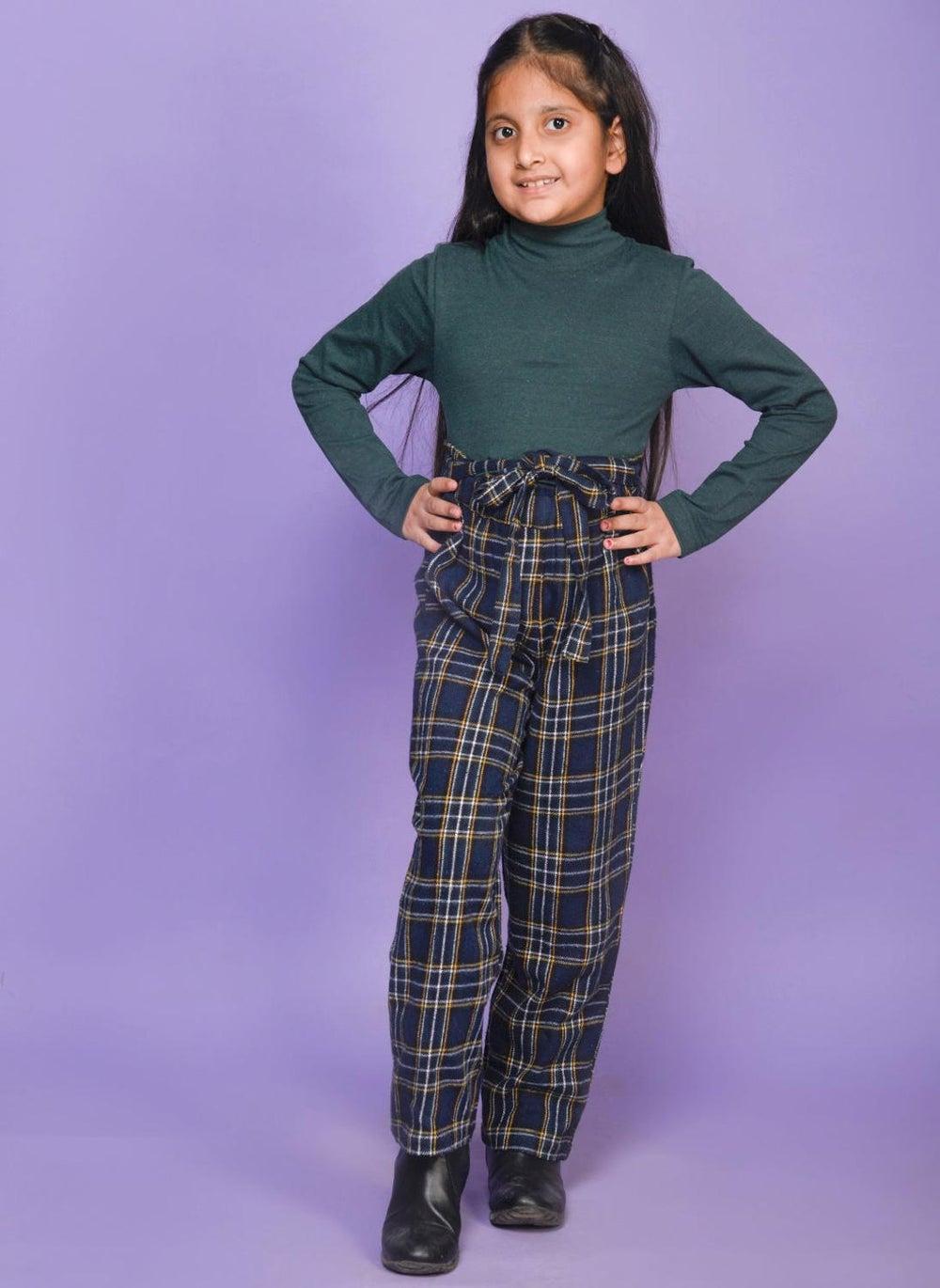 Girls Checkered Palazzo Set Lpgcss1935 Green Navy - Image 1