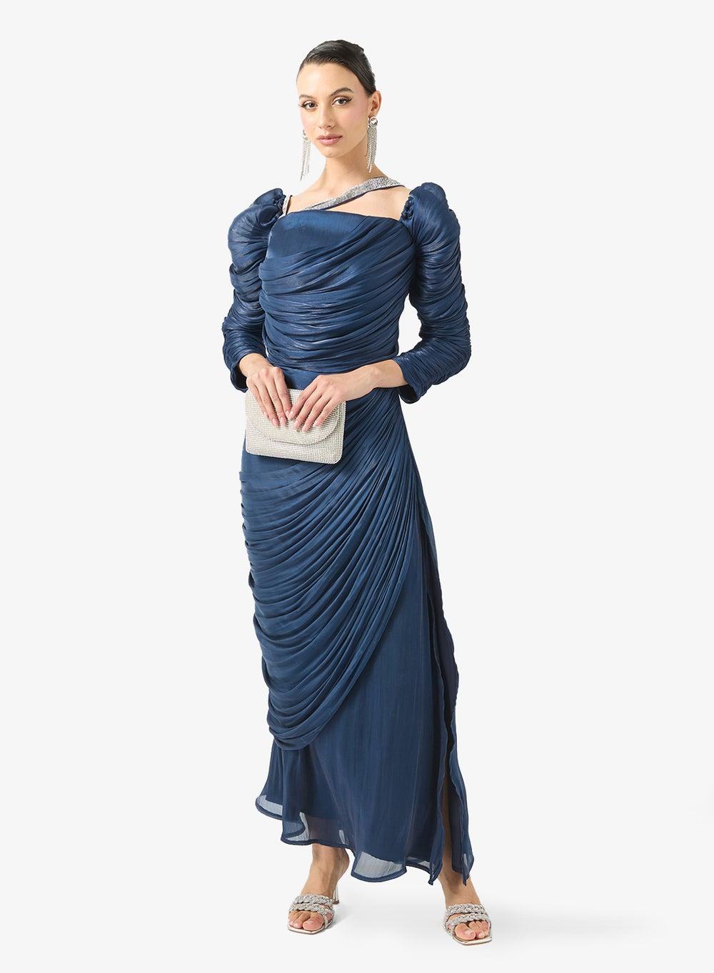 Nac226 Midnight Blue Crystal Strap Maxi Dress - Image 1