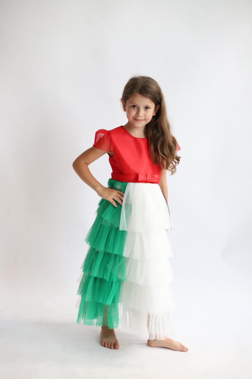 UAE Flag Tiered Maxi Dress for Girls - Image 1