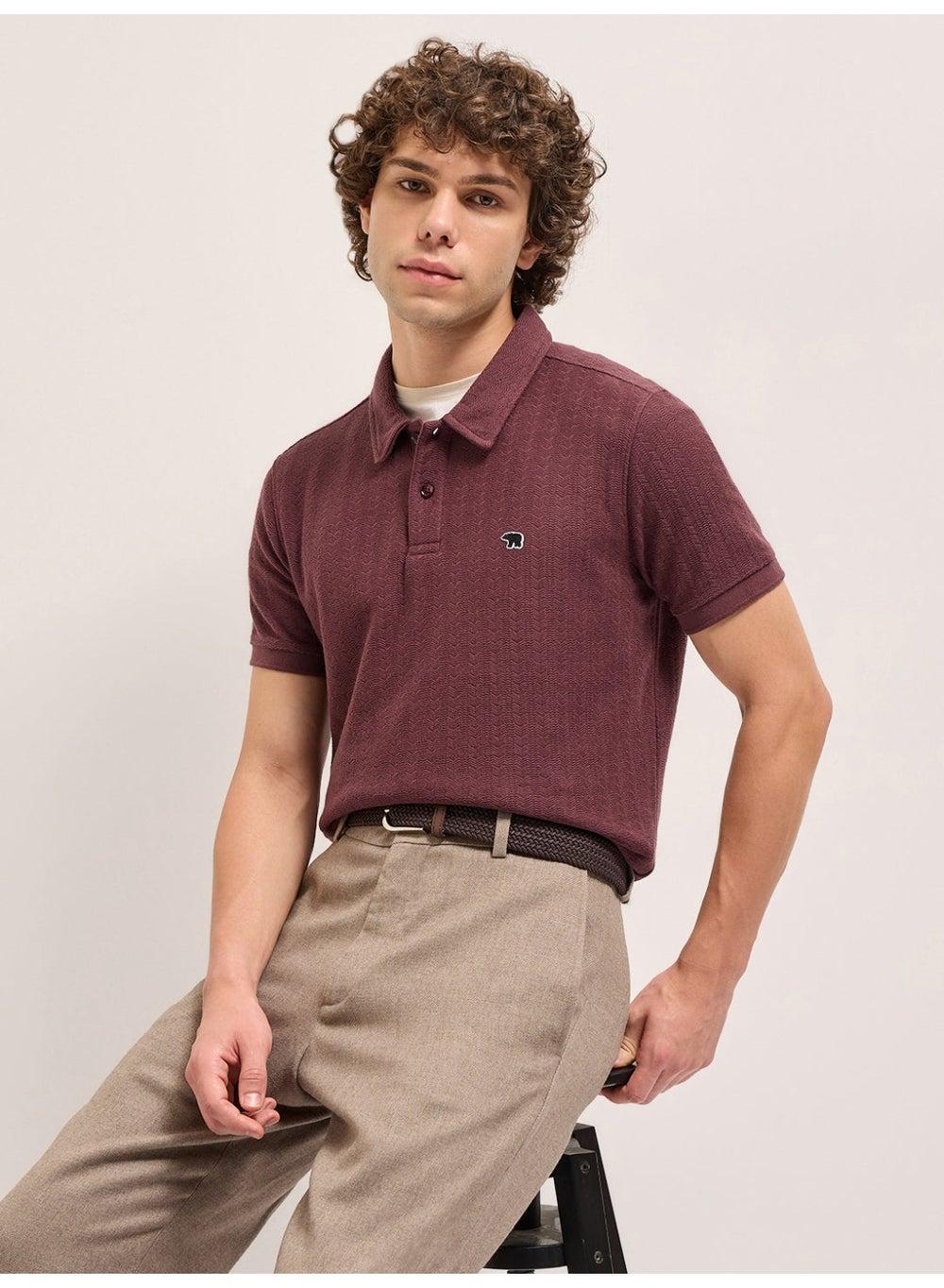 Maroon Cotton Blend Polo Shirt Classic Collared Tee - Image 1