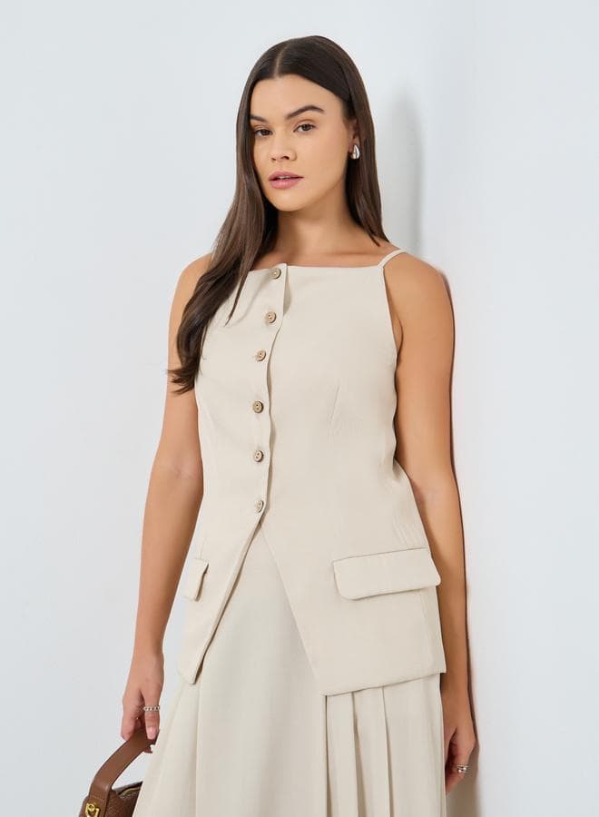 Styli Strappy Square Neck Buttoned Camisole Top - Image 1