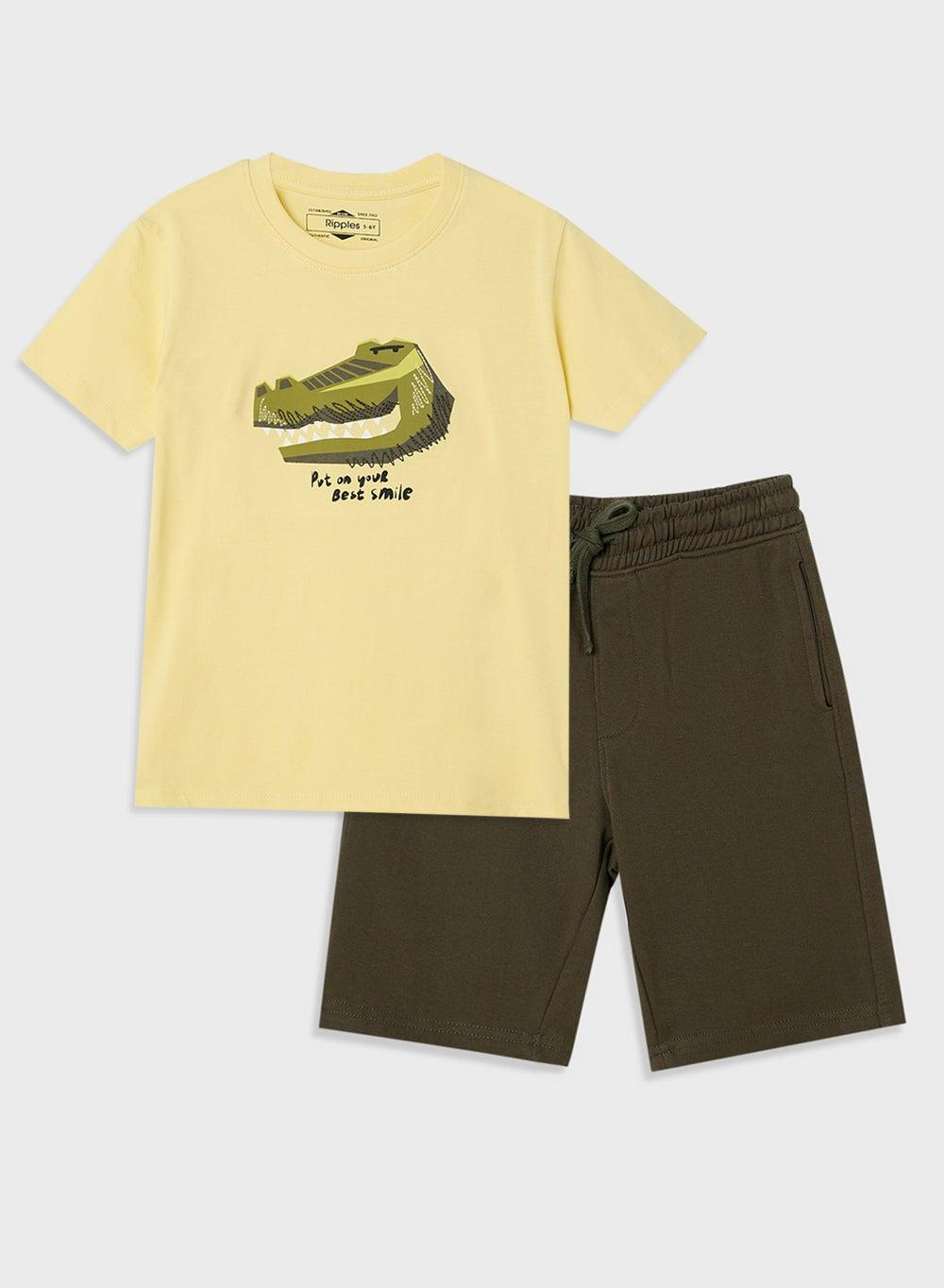 Boys Casual 2Pc Cotton Set Yellow & Olive - Image 1