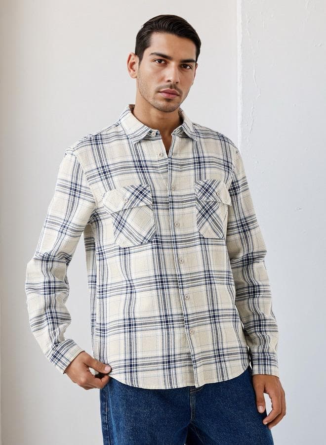 Lee Cooper Beige Checked Cotton Regular Fit Shirt - Image 1