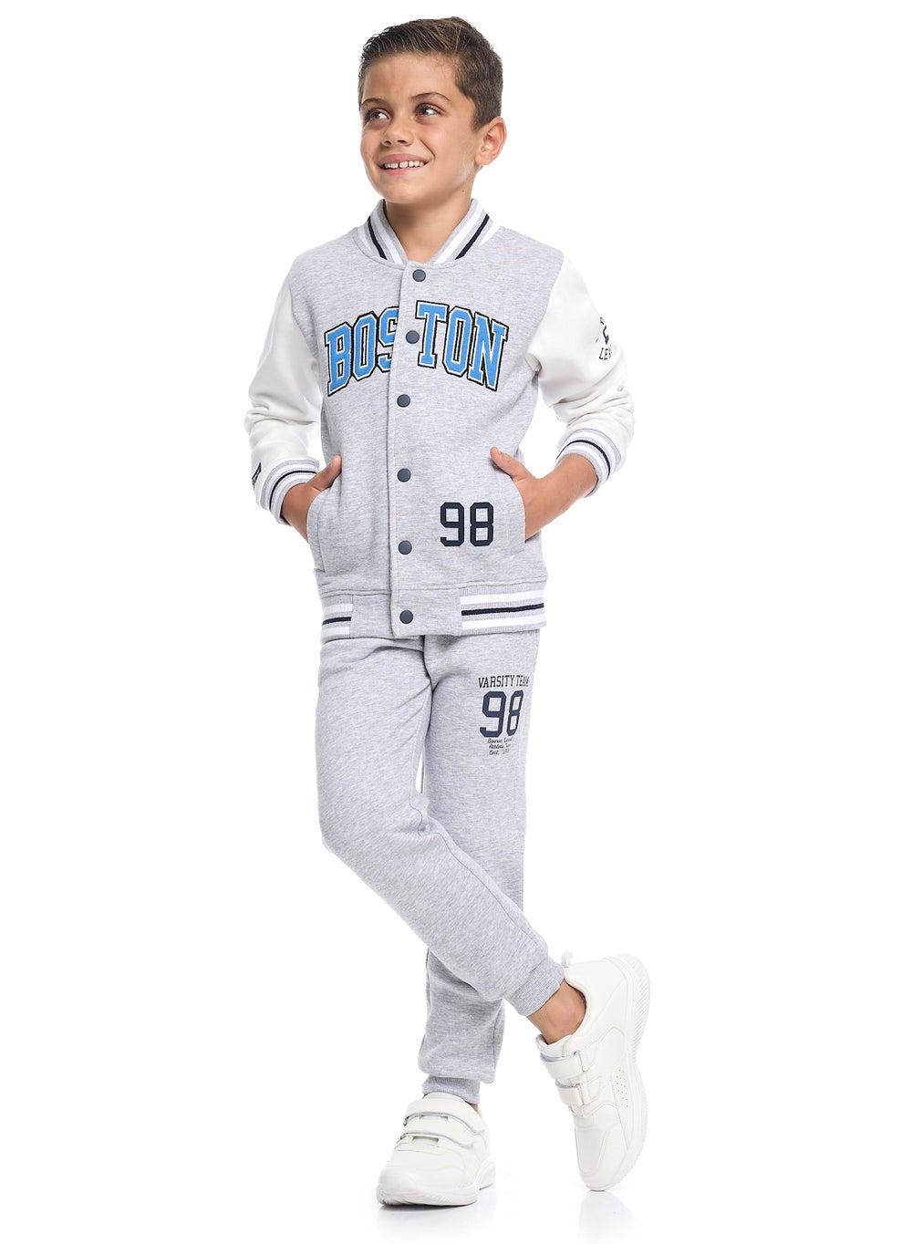 Boys Grey Boston Varsity Tracksuit Set - Image 1