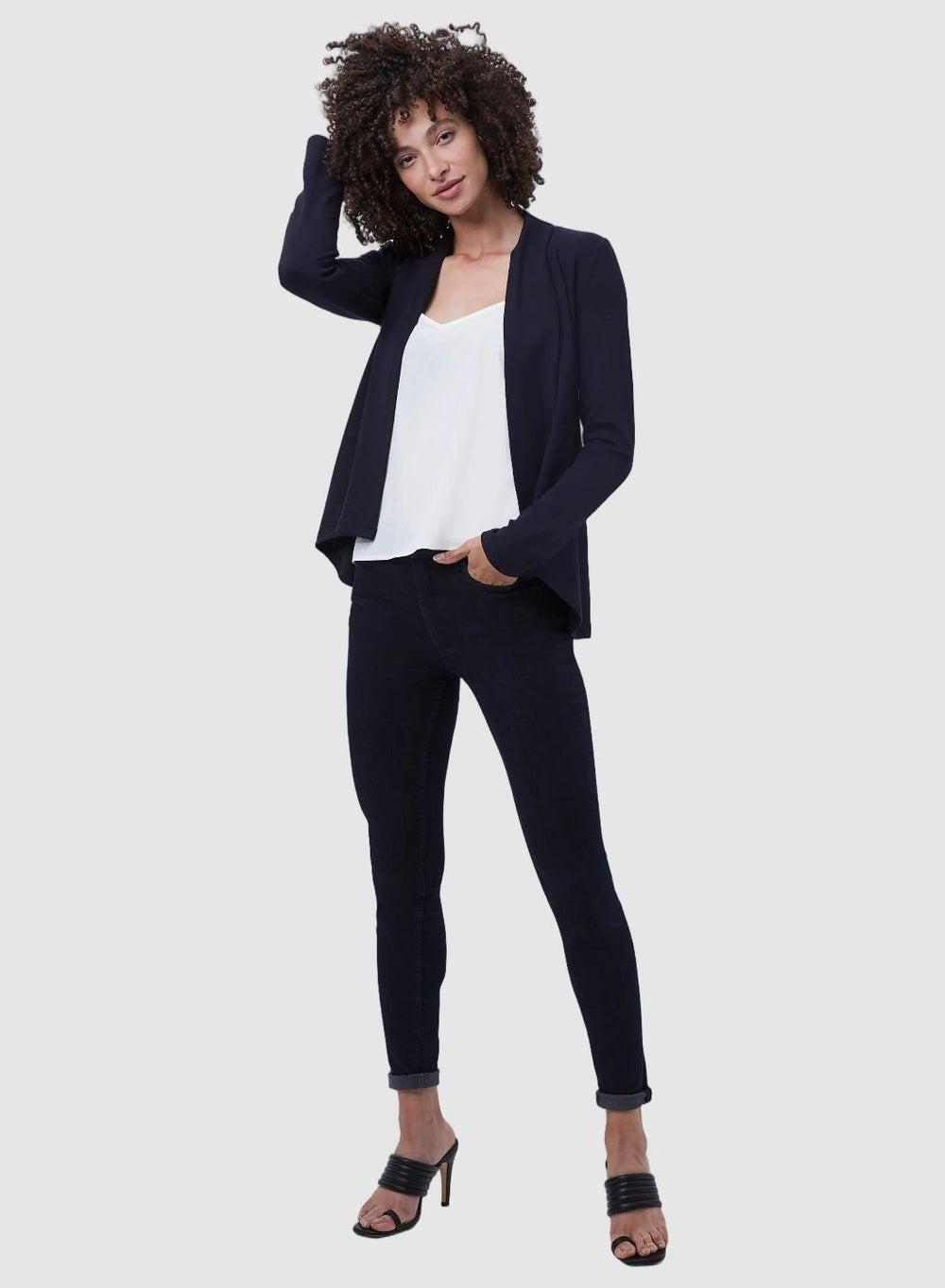 Josie Jersey Drape Front Jacket in Utility Blue - Image 1