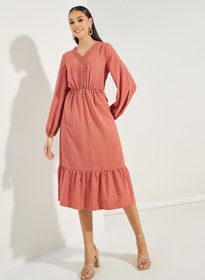 Terracotta Swiss Dot Midi Dress 7008673431Rust - Image 1