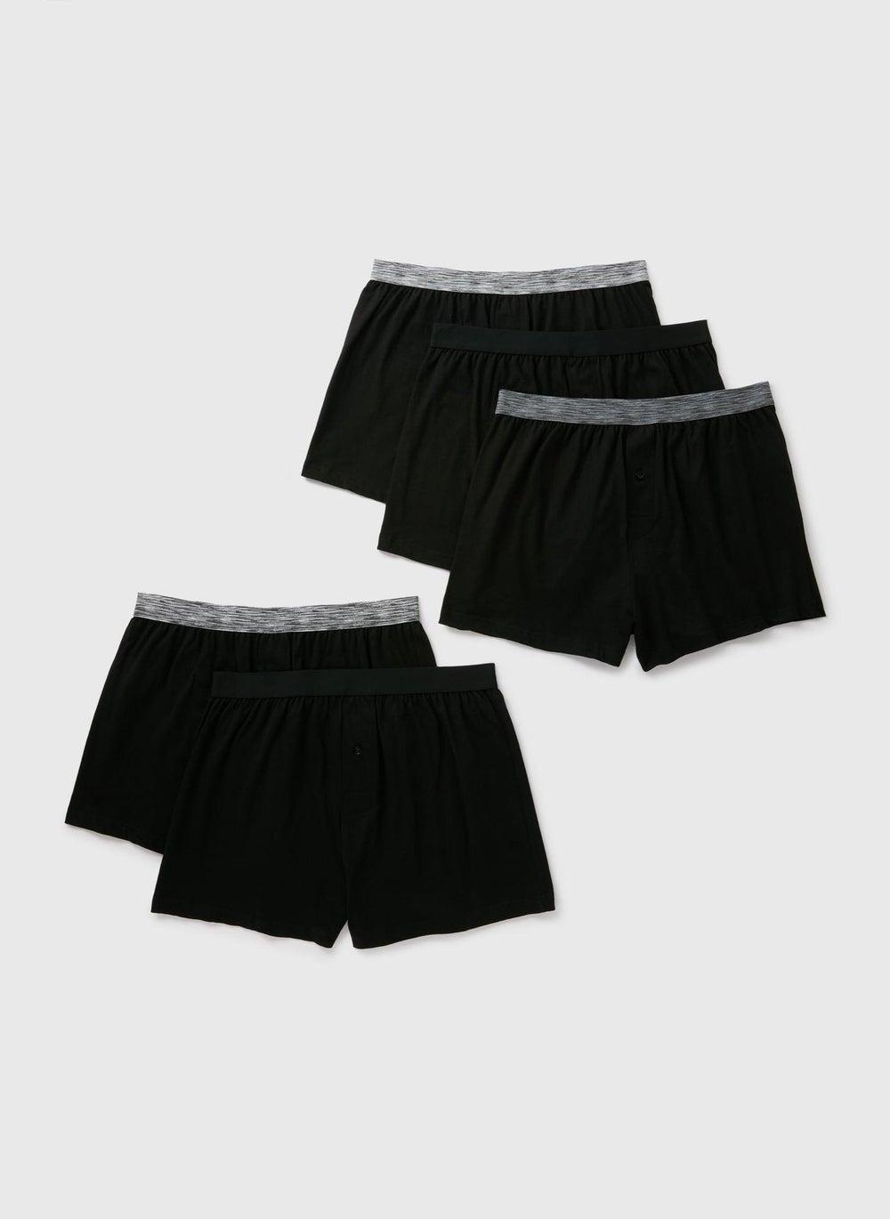 5 Pack Black Cotton Loose Fit Boxers Set - Image 1