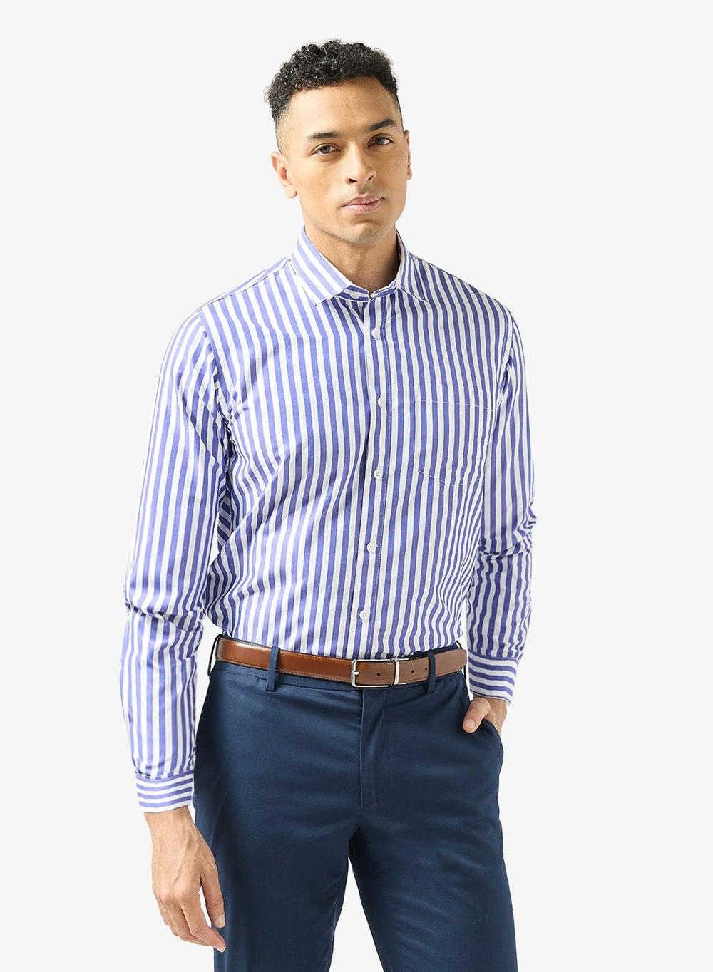 SC3565Rb Blue Thick Stripe Formal Shirt - Image 1