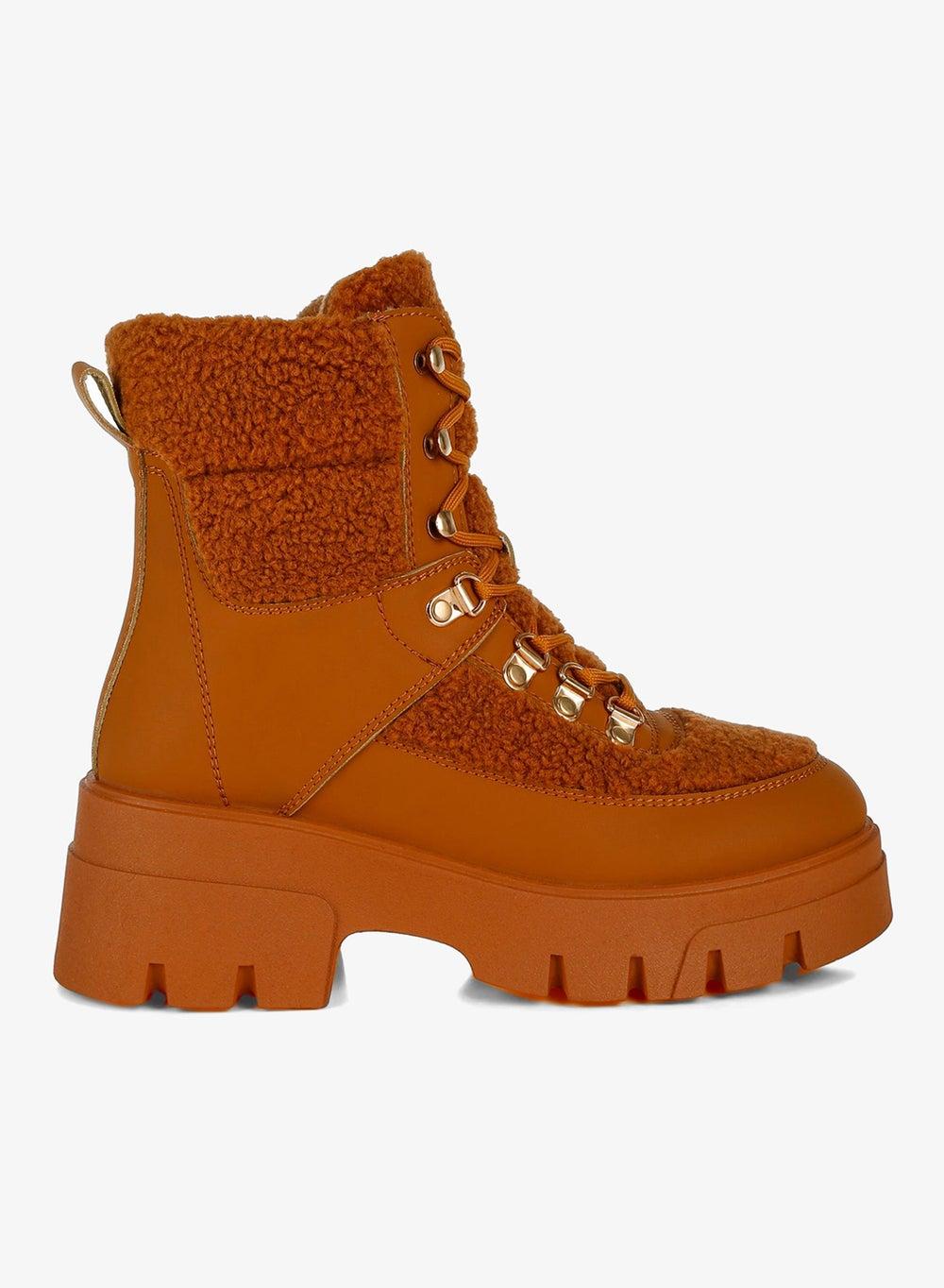 Tan Faux Fur Chunky Hiker Boots Sh5109 - Image 1
