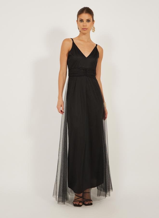 Black Tulle Overlay Maxi Dress 7012029701 - Image 1