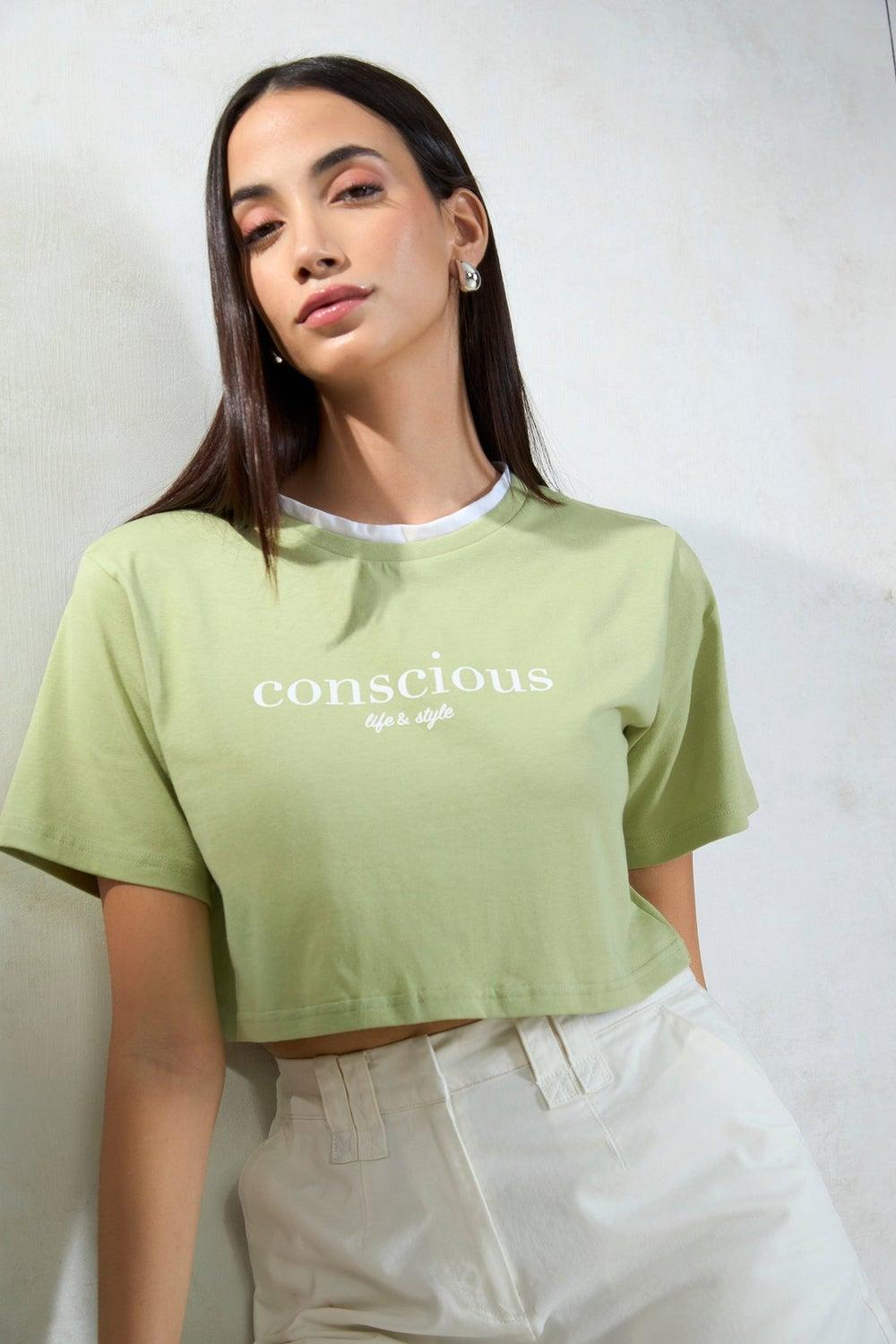 VIRGIO Cotton Contrast Neck Crop Tee 61061000 - Image 1